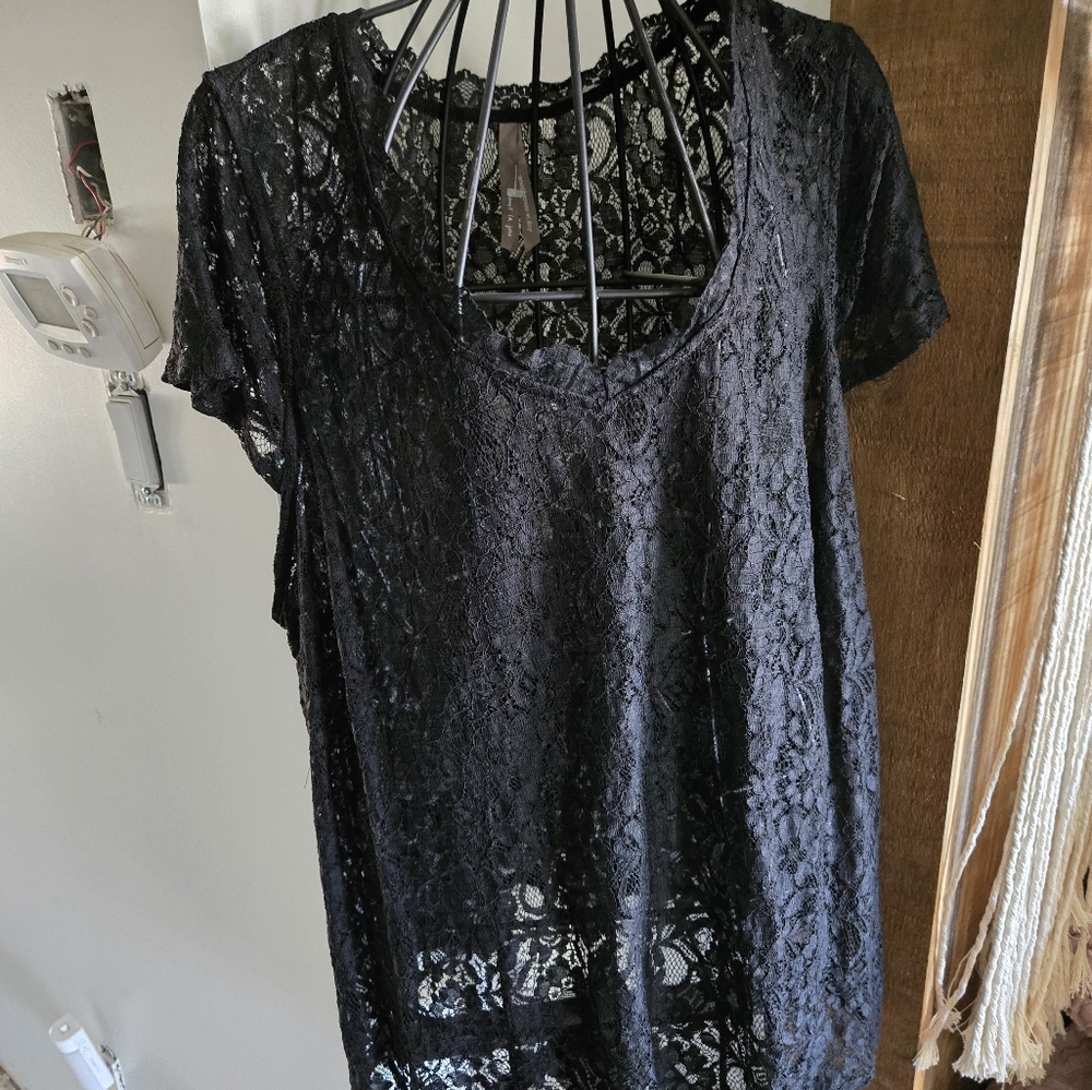 Black Lace Short Sleeve Blouse